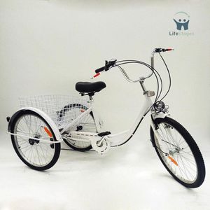 LifeStages - Driewieler Volwassenen - Driewieler - Driewielfiets Volwassenen - Driewielfiets - Driewieler Senioren - 24 Inches - met Boodschappenmandje 3 Wielen - Wit