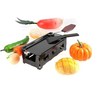 Mini Raclette opvouwbaar theelicht raclette anti-aanbak rooster bakplaat fornuis set koolstofstaal home keuken grill gereedschap met houten handvat