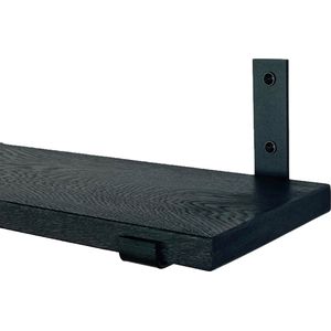 GoudmetHout - Massief eiken wandplank - 220 x 20 cm - Zwart Eiken - Inclusief industriële plankdragers L-vorm UP mat zwart - lange boekenplank