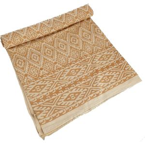Handgemaakte Gele Blokprint Sprei - Ontwerp 3 - Eenpersoons 150x200 cm