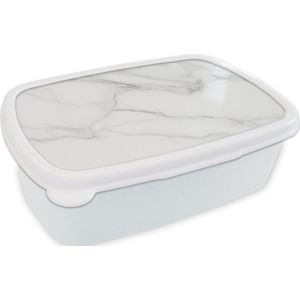 Broodtrommel Wit - Lunchbox - Brooddoos - Marmer - Structuur - Wit - Grijs - Steen - Marmerlook - 18x12x6 cm - Volwassenen