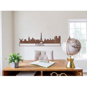 HOUTEN WANDDECORATIE / WOODEN WALL DECORATION - MUURDECORATIE / WALL ART - Skyline - Parijs / Paris - 95 x 32cm - DONKER HOUT / DARK WOOD - DESIGN WANDFIGUUR - ECHT HOUT - REAL WOOD - CITY - CITYTRIP - EYECATCHER - STAD