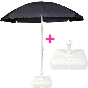 Parasol Ø 200CM Grijs + Parasolvoet 10L Plastic - Actievlag.nl