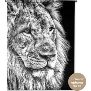 Wandkleed - Wanddoek - Portret - Leeuw - Zwart wit - 150x200 cm - Wandtapijt