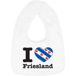 Hospitrix Baby Slabbetje met Tekst I Love Friesland"" | 0-3 maanden | Wit | Cadeau voor Zwangerschap | Provincies Nederland | Friesland