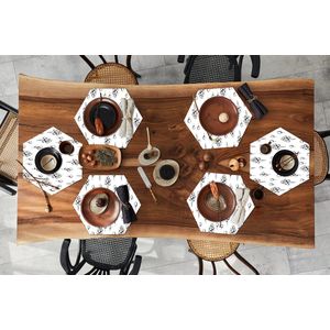 Placemats hexagon - Onderleggers placemats - Placemat zeshoek - Ballon - Patronen - Zwart Wit - 6 stuks