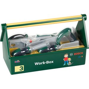 Klein Toys Bosch Technico 7-delige gereedschapsset - zaag, schroevendraaier, vijl, waterpas, tang, hamer, steeksleutel - 30,25x14x17,25 cm - groen geel