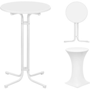 WARRAICH-Witte Inklapbare Bartafel: Weerbestendige Ronde Tafel (Ø 70 cm) met Deksel en Stevig Metalen Buisframe