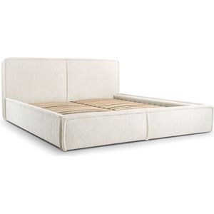 InspireME - Bed 04 - Tweepersoonsbed met Fluwelen Bekleding - 160x200 cm - Verstelbaar en Comfortabel - Pastelkleuren - Crème (Poso 100)