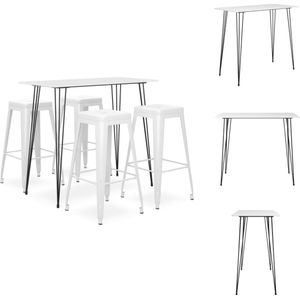 vidaXL Bartafelset - Wit - MDF en metaal - 120 x 60 x 105 cm (L x B x H) - 4 barkrukken - 43 x 43 x 77 cm (B x D x H) - Set tafel en stoelen