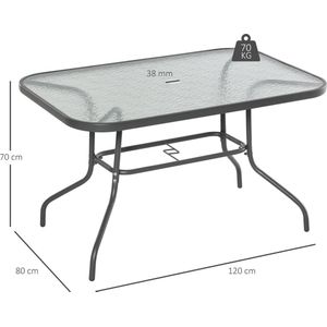 Outsunny Tuintafel balkontafel tuin bijzettafel met parasolgat gehard glas metaal 84B-376V01