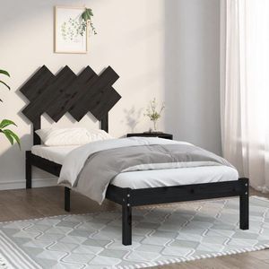 The Living Store Bedframe Grenenhout - 195.5 x 95.5 x 31 cm - Zwart | Massief hout | Stevige lattenbodem | Comfortabel hoofdeinde | Geschikt voor 90 x 190 cm matras | Inclusief montagehandleiding