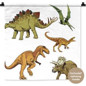 Wandkleed Dinosaurus illustratie - Een illustratie van verschillende dinosauriërs Wandkleed katoen 60x60 cm - Wandtapijt met foto