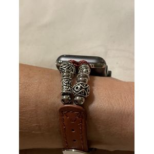 Geschikt voor Apple Watch horlogebandje- 38/40/41 mm-Boho vintage- roestbruin wleren bandje met kralen en gespsluiting