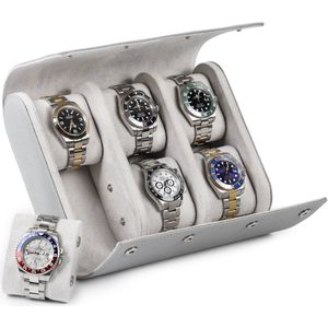 Timezone - Leren Watch roll voor 6 Horloges - Horloge Reisetui - Grijs