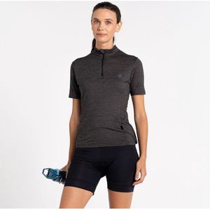 Dare2B, Pedal Through It Korte Mouw Dames Fietsshirt met halve rits, Zwart, Maat 34