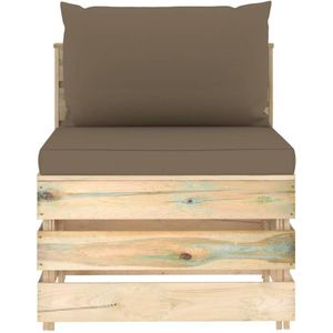 vidaXL Middenbank met kussens - Taupe & Grenenhout Houten Middenbank - Lounge Bank - Tuinset - Palletdesign - Grenenhout
