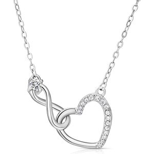 Juwelium Infinity Hart Ketting Zilver S925 - Verstelbaar 40+5 cm Inclusief Zwarte Luxe Square Sieradendoos met 9 Kunstrozen