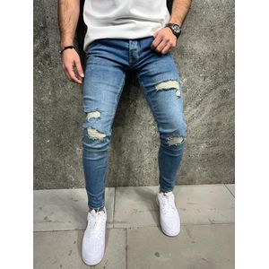 Mannen Stretchy Ripped Skinny Jeans Vernietigd Hole Slim Fit Denim Hoge Kwaliteit Jeans-W36