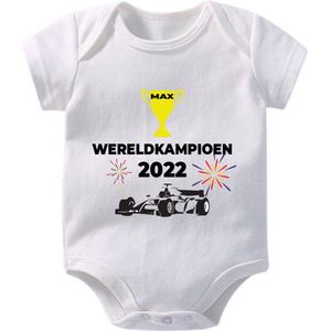 Hospitrix Baby Rompertje met Tekst ""MAX Wereldkampioen 2022"" R7 - Maat S - 0-3 maanden - 50/56- go max - Korte Mouw - Cadeau - Zwangerschap - Aankondiging -  Verstappen - Romper