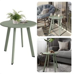 Cheqo® Tafel Metaal - Mat Groen - Diameter 50 cm - Hoogte 45 cm - Max 50 kg Draagvermogen - Bijzettafel - Salontafel - Plantentafel - Voor Binnen en Buiten - Nachtkastje - Tuintafel