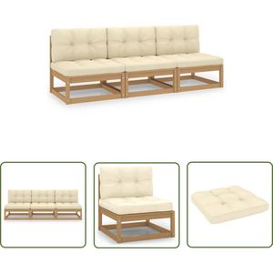 The Living Store Tuinbank Grenenhout - 3-zits - Honingbruin - 70x70x67 cm - Inclusief kussens Tuinbank - Lounge Bank - Houten Bank - Tuinset - Buitenshuis Wonen - Balkon Decoratie - Veranda Meubel
