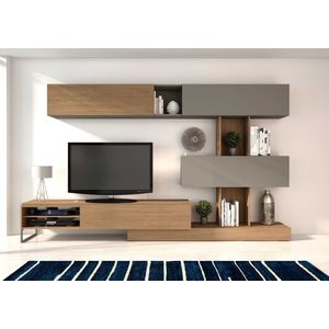 Tv-meubel Judith 270cm 4 deuren - grijs/ eik decor