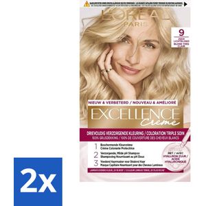 L'Oréal Paris - Excellence Crème - Zeer Lichtblond 9 - Haarverf - Permanente Haarkleuring - Voordeelverpakking - 2 stuks