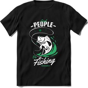 Cool People Do Fishing - Vissen T-Shirt | Groen | Grappig Verjaardag Vis Hobby Cadeau Shirt | Dames - Heren - Unisex | Tshirt Hengelsport Kleding Kado - Zwart - XL