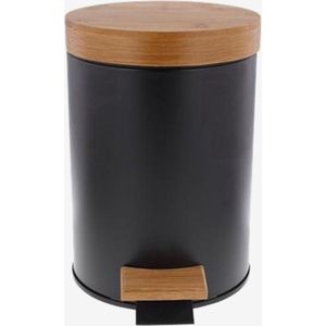 Pedaalemmer bamboe - mat zwart - 3 liter -  badkamer - keuken - kantoor – slaapkamer