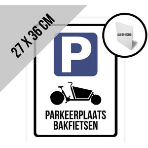 Pictogram/ bord aluminium | ""Parkeerplaats bakfietsen"" | 27 x 36 cm | Dikte: 3 mm | Roestvrij | Fietsers | Parkeerplaats fietsen | Velo | Bakfiets | Parkeren | Stad | 1 stuk