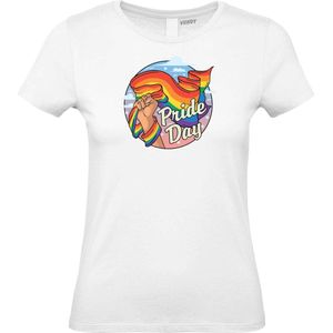 Dames T-shirt Pride Day | Gay pride shirt kleding | Regenboog kleuren | LGBTQ | Wit dames | maat XXL