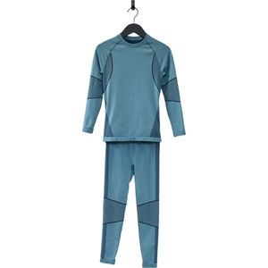 Ducksday - Set Thermisch Ondergoed - Thermokleding - Kinderen - Unisex - Set T-shirt en broek - Tweedelig - Petrol blauw - Maat 152/158