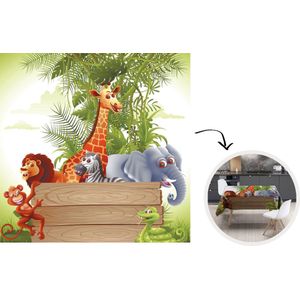 Tafelkleed - Tafellaken - 120x120 cm - Jungle dieren - Natuur - Planken - Kinderen - Giraffe - Binnen en Buiten