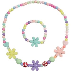 Fako Bijoux® - Kinderketting en Armband - Plastic - Bloemetjes & Bolletjes