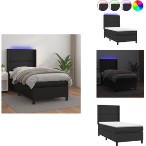 vidaXL Boxspring - Boxsprings - Bed - Slaapmeubel - Boxspring met matras en LED kunstleer zwart 90x190 cm