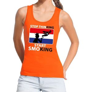 Oranje Stop thinking start smoking tanktop / mouwloos shirt dame M