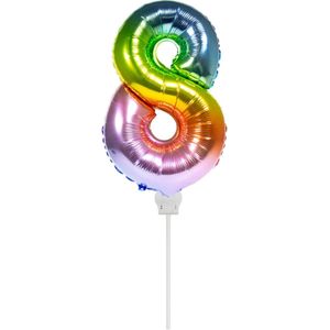 Folat - Folieballon cijfer mini cijfer 8 Regenboog