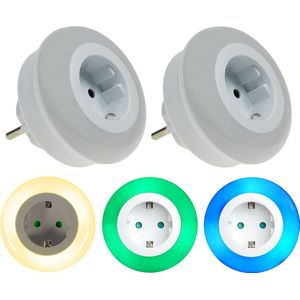 TrangoSet van 2 LED-kindernachtlampjes met fitting 11-253 *ALEX* oriëntatielicht, nachtlampje incl. lichtsterkte, schemersensor & aanraakschakelaar voor drie LED-kleurinstellingen warm wit-blauw-groen veiligheidslicht