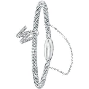 Lucardi Dames Armband mesh letter W met kristal - Staal - Armband - Cadeau - 19 cm - Zilverkleurig