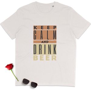 T Shirt Heren - Blijf Kalm, Drink Bier - Korte Mouw - Wit - Maat XXL