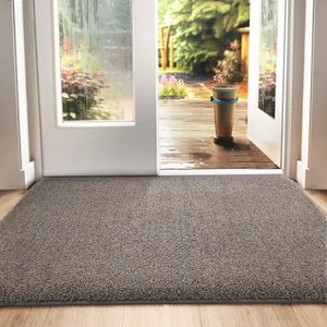 Vuilvangmat, antislip deurmat voor binnen en buiten, wasbaar entreetapijt, absorberende deurmat, 50 x 80 cm, bruin-blauw