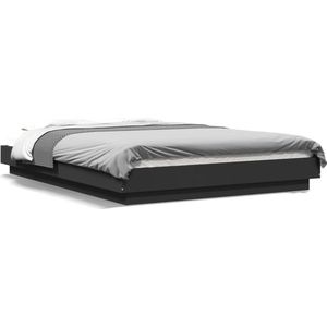 vidaXL - Bedframe - met - LED-verlichting - bewerkt - hout - zwart - 120x200 - cm