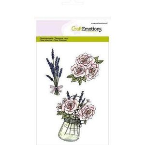 CraftEmotions stempel A6 - Pot met rozen en lavendel High Tea Rose