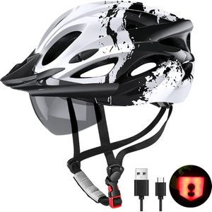 Lichtgewicht fietshelm met LED-licht en zonneklep voor mannen en vrouwen verstelbaar 57-62cm - berg- en wegfietsen volwassenen