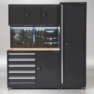 Datona® Werkbank garage 120 cm met smalle werkplaatskast - Mat Zwart