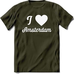 I Love Amsterdam T-Shirt | Souvenirs Holland Kleding | Dames / Heren / Unisex Koningsdag shirt | Grappig Nederland Fiets Land Cadeau | - Leger Groen - M