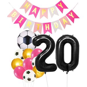 Cijfer Ballon 20 | Snoes Champions Voetbal Plus - Ballonnen Pakket | Roze en Zwart