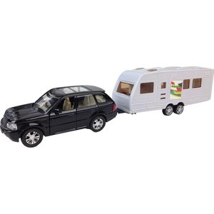 Happy People Auto Met Caravan 28 Cm Pullback Zwart/wit