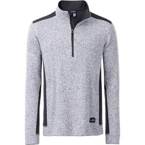 James and Nicholson Heren Gebreide werkkleding Fleece Half-Zip (Wit gemêleerd/koolstofgrijs)